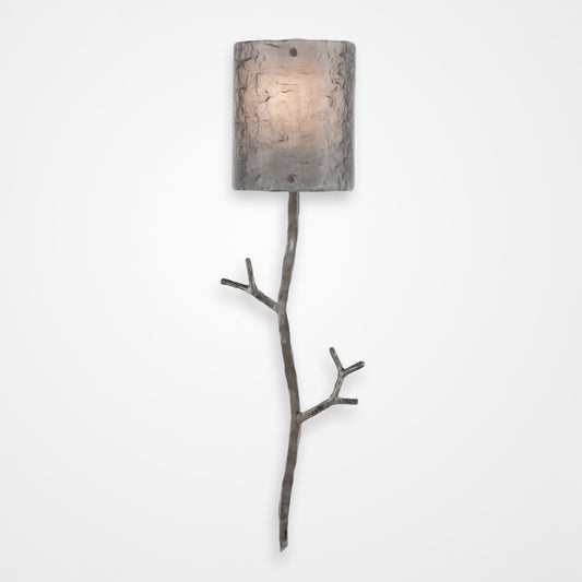Ironwood Twig Glass Wall Sconce - Satin Nickel/Smoke Granite