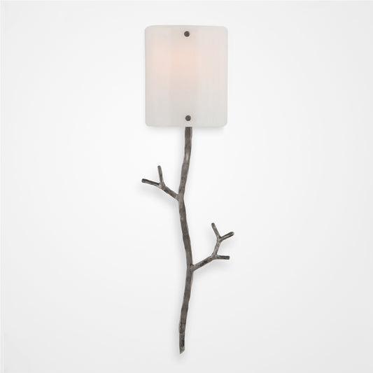 Ironwood Twig Glass Wall Sconce - Satin Nickel/Ivory Wisp