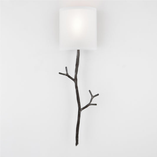 Ironwood Twig Linen Wall Sconce - Gunmetal/Linen Shade