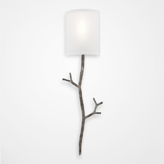 Ironwood Twig Linen Wall Sconce - Satin Nickel/Linen Shade