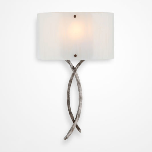Ironwood Twist Glass Wall Sconce - Satin Nickel/Ivory Wisp