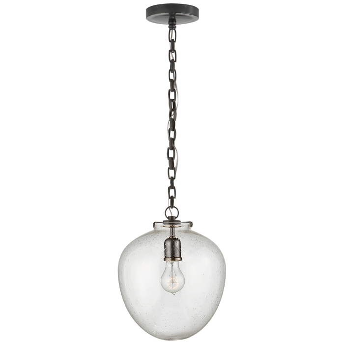 Katie Acorn Pendant - Hand-Rubbed Antique Brass Finish Seeded Glass