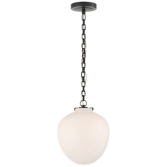 Katie Acorn Pendant - Hand-Rubbed Antique Brass Finish White Glass