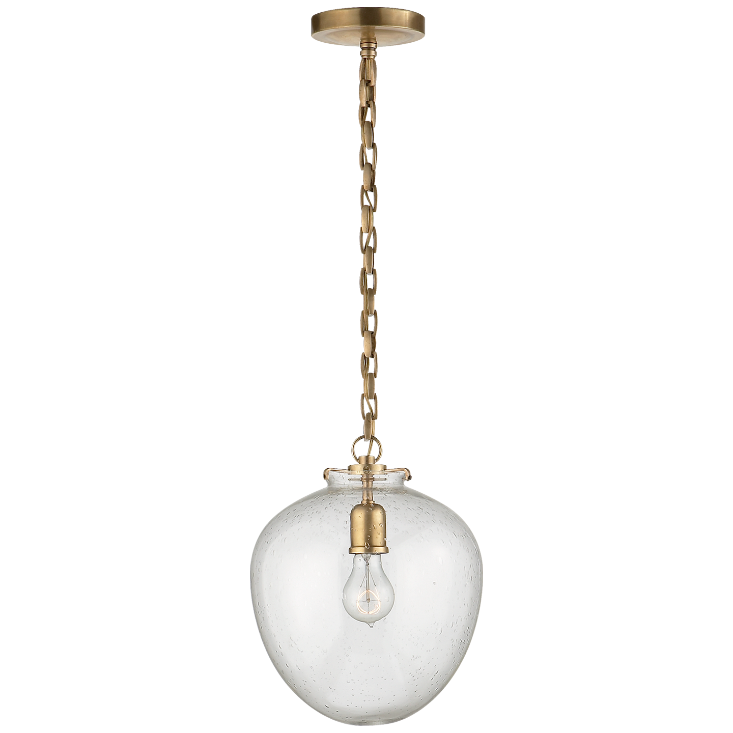 Katie Acorn Pendant - Hand-Rubbed Antique Brass Finish Seeded Glass