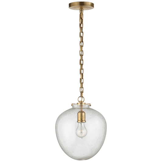 Katie Acorn Pendant - Hand-Rubbed Antique Brass Finish Seeded Glass