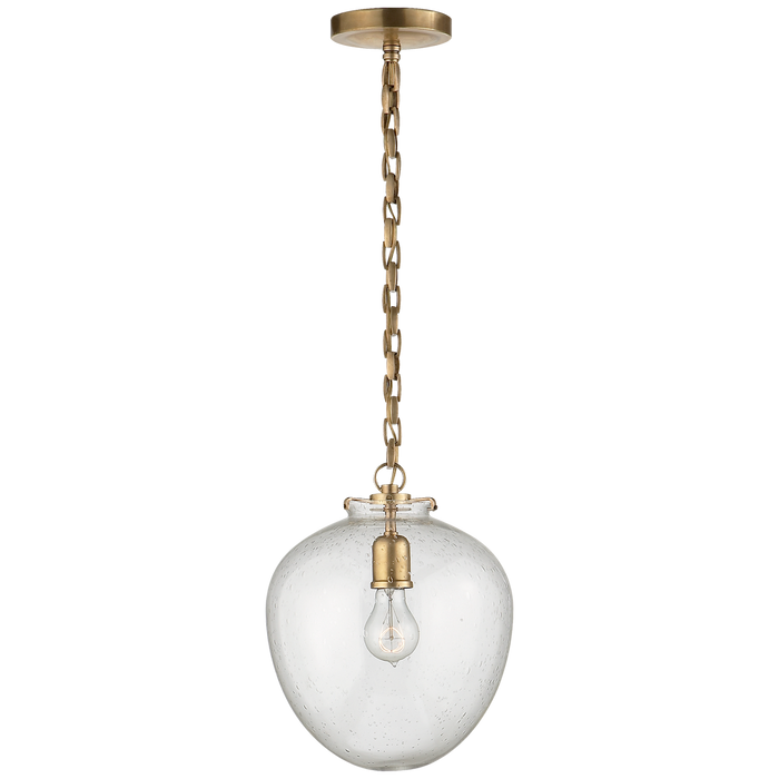 Katie Acorn Pendant - Hand-Rubbed Antique Brass Finish Seeded Glass