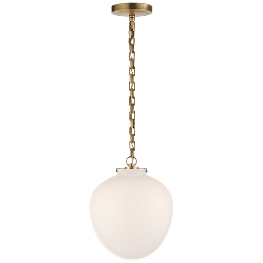 Katie Acorn Pendant - Hand-Rubbed Antique Brass Finish White Glass