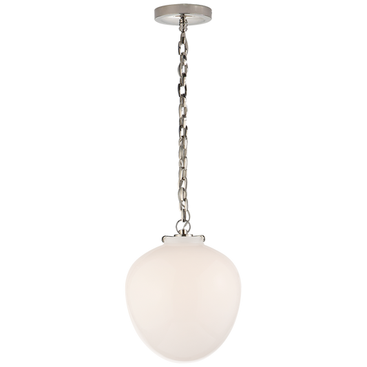 Katie Acorn Pendant - Polished Nickel Finish White Glass