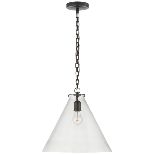 Katie Conical Pendant - Bronze Finish Clear Glass