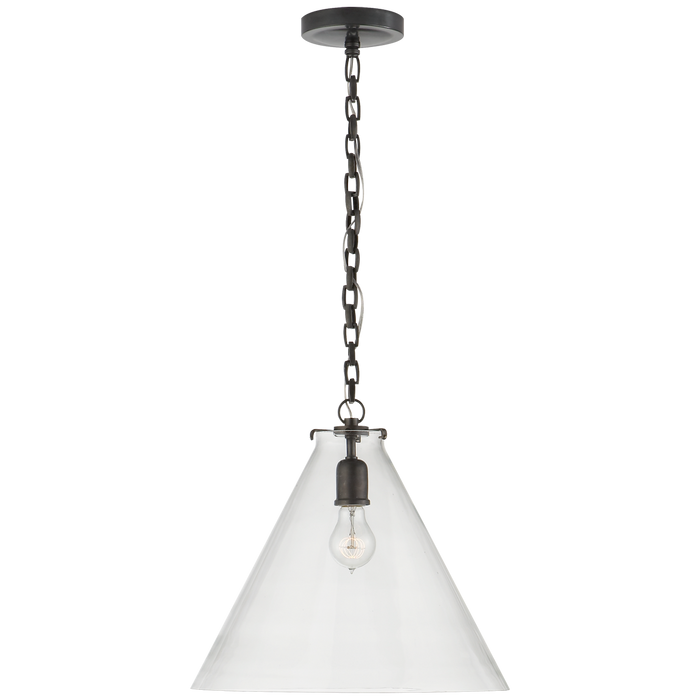 Katie Conical Pendant - Bronze Finish Clear Glass