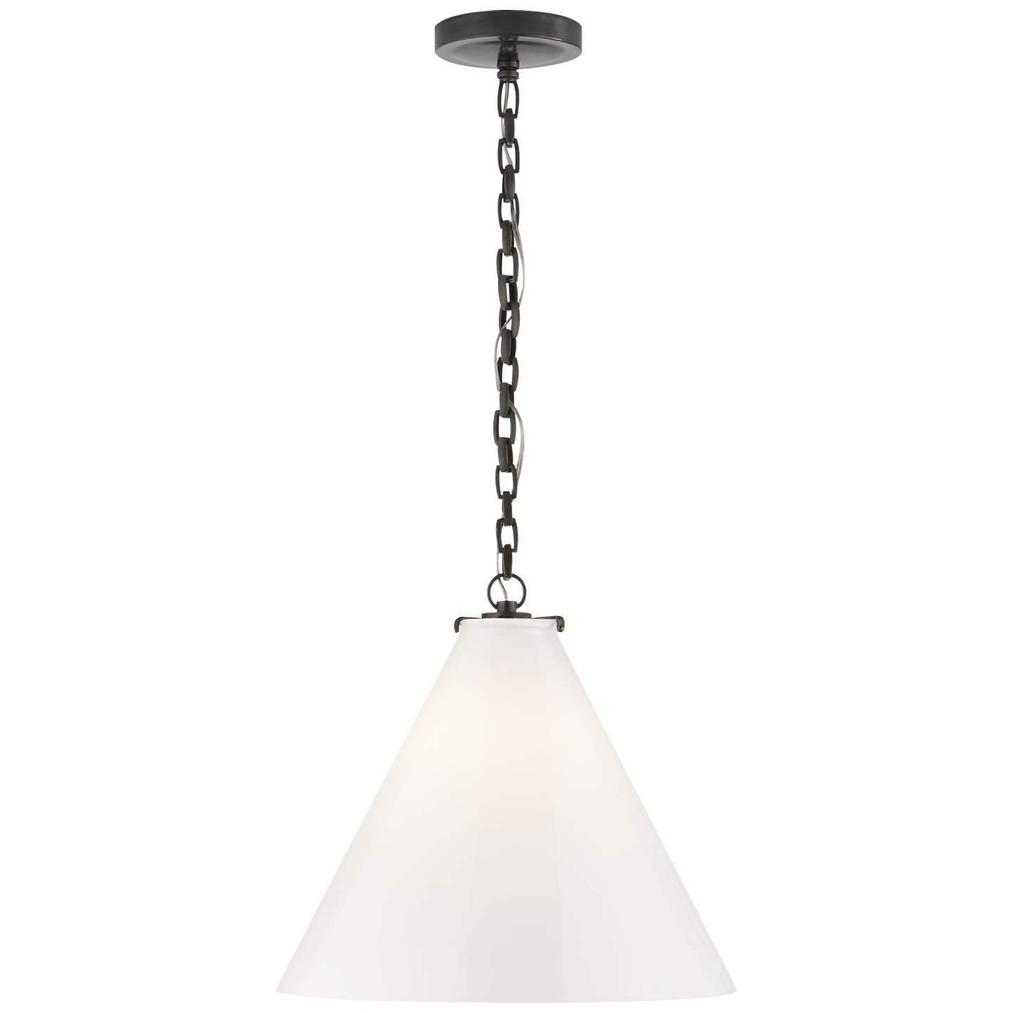 Katie Conical Pendant - Bronze Finish White Glass