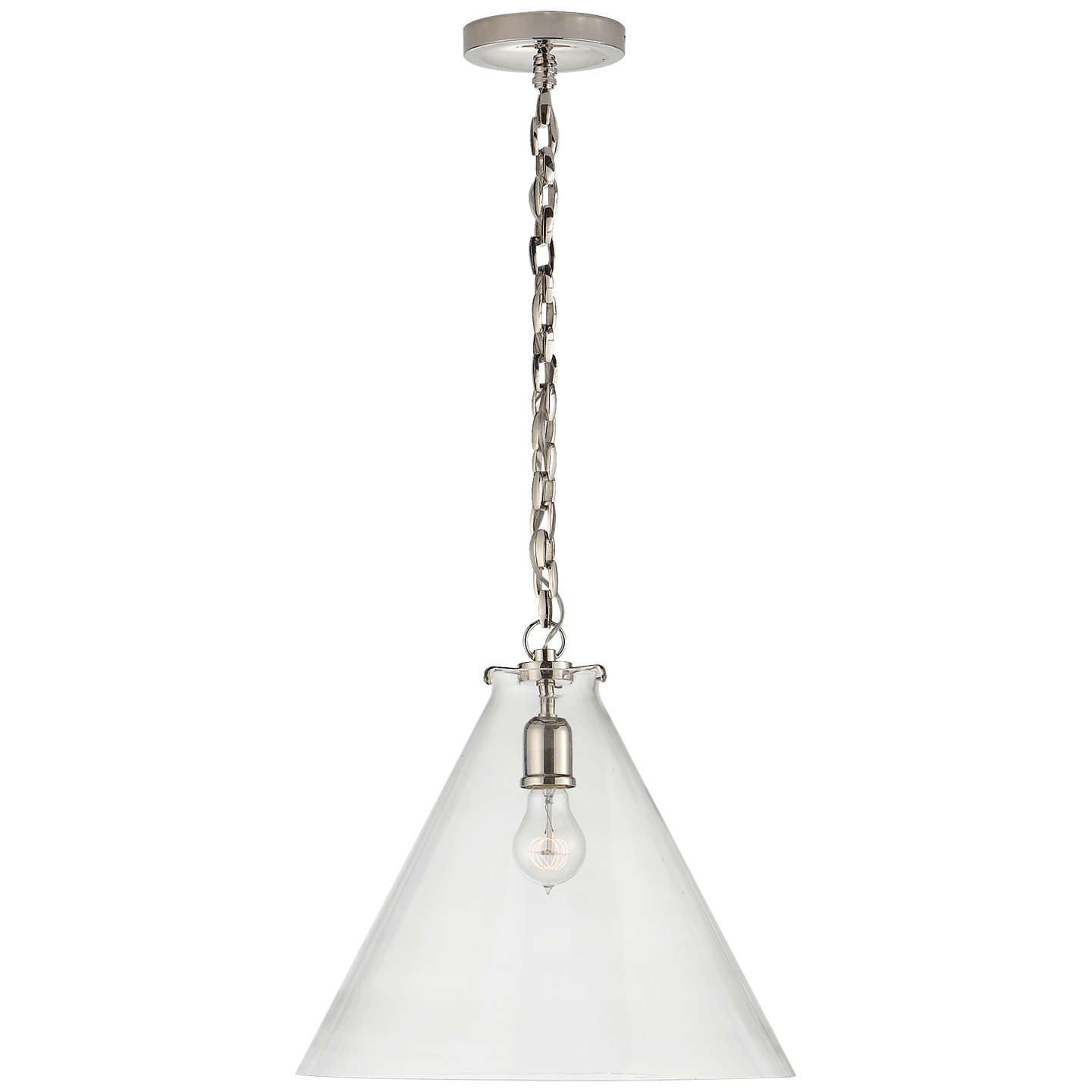 Katie Conical Pendant - Polished Nickel Finish Clear Glass 