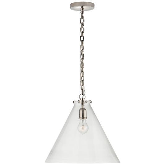 Katie Conical Pendant - Polished Nickel Finish Clear Glass 