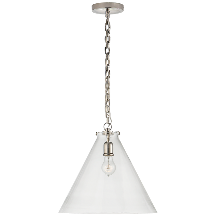 Katie Conical Pendant - Polished Nickel Finish Clear Glass 