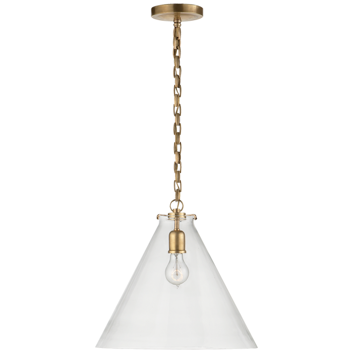 Katie Conical Pendant - Hand-Rubbed Antique Brass Finish Clear Glass 