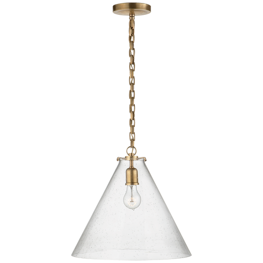 Katie Conical Pendant - Hand-Rubbed Antique Brass Finish Seeded Glass 