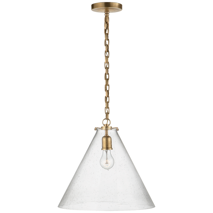 Katie Conical Pendant - Hand-Rubbed Antique Brass Finish Seeded Glass 