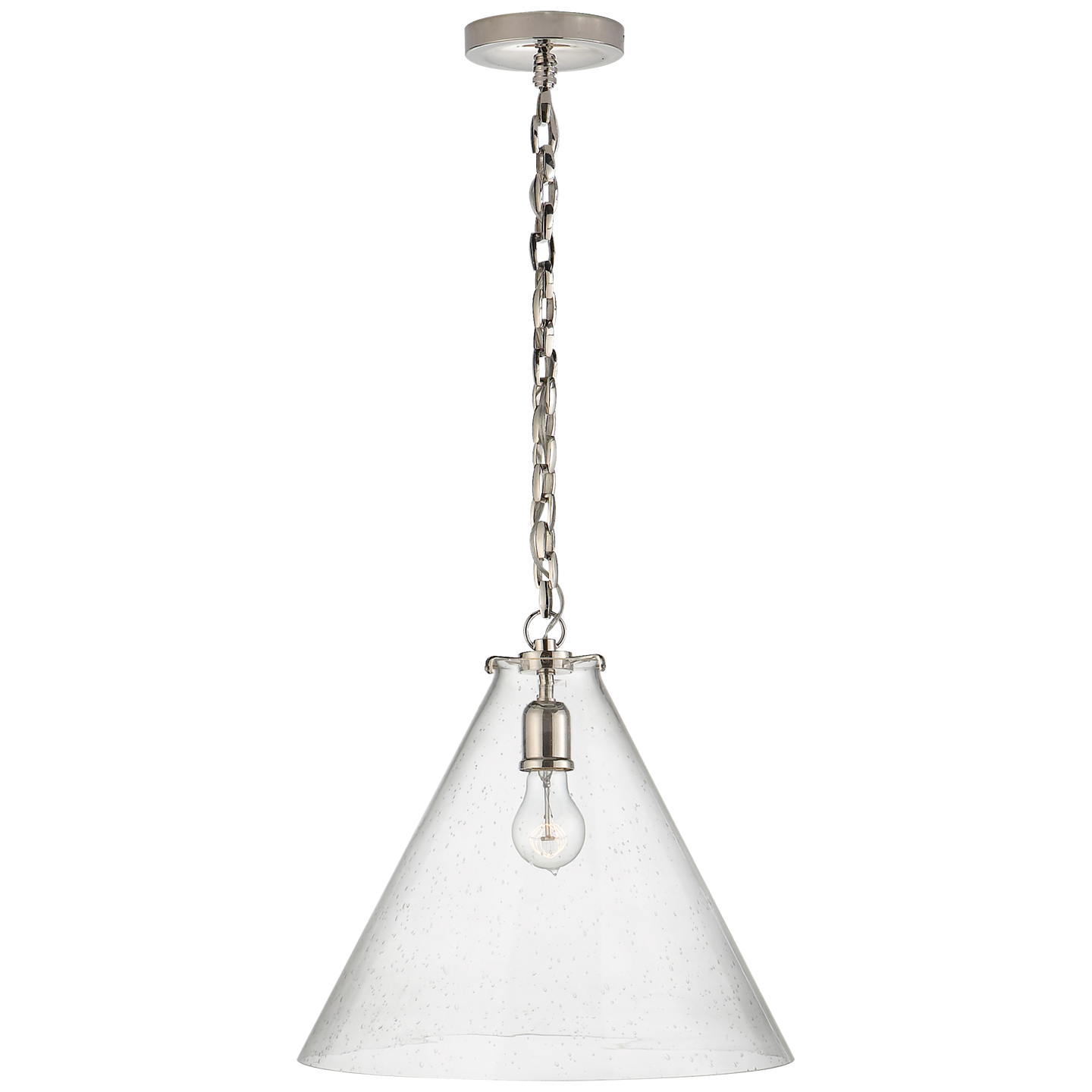 Katie Conical Pendant - Polished Nickel Finish Seeded Glass 