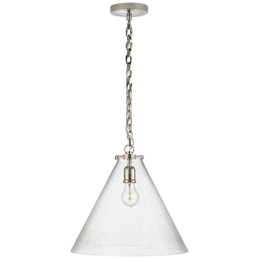 Katie Conical Pendant - Polished Nickel Finish Seeded Glass 