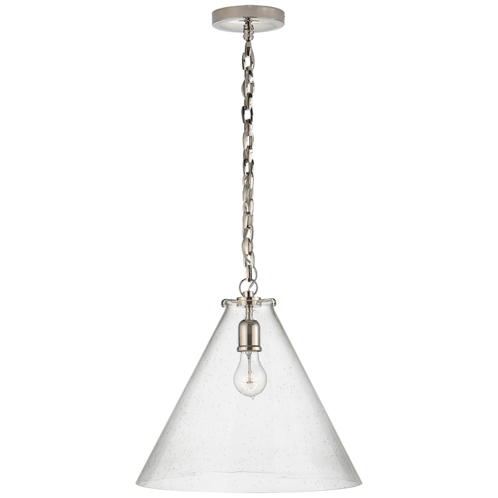 Katie Conical Pendant - Polished Nickel Finish Seeded Glass 