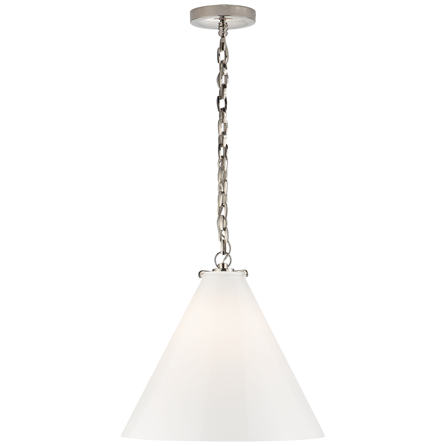 Katie Conical Pendant - Polished Nickel Finish White Glass 