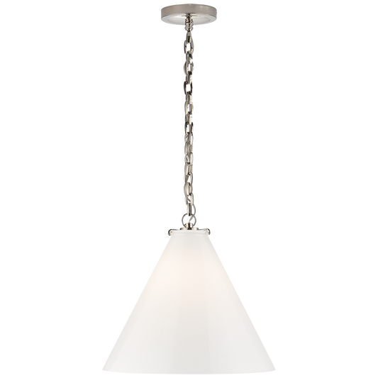 Katie Conical Pendant - Polished Nickel Finish White Glass 