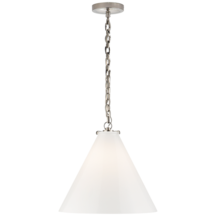 Katie Conical Pendant - Polished Nickel Finish White Glass 