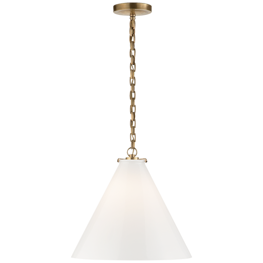 Katie Conical Pendant - Hand-Rubbed Antique Brass Finish White Glass 