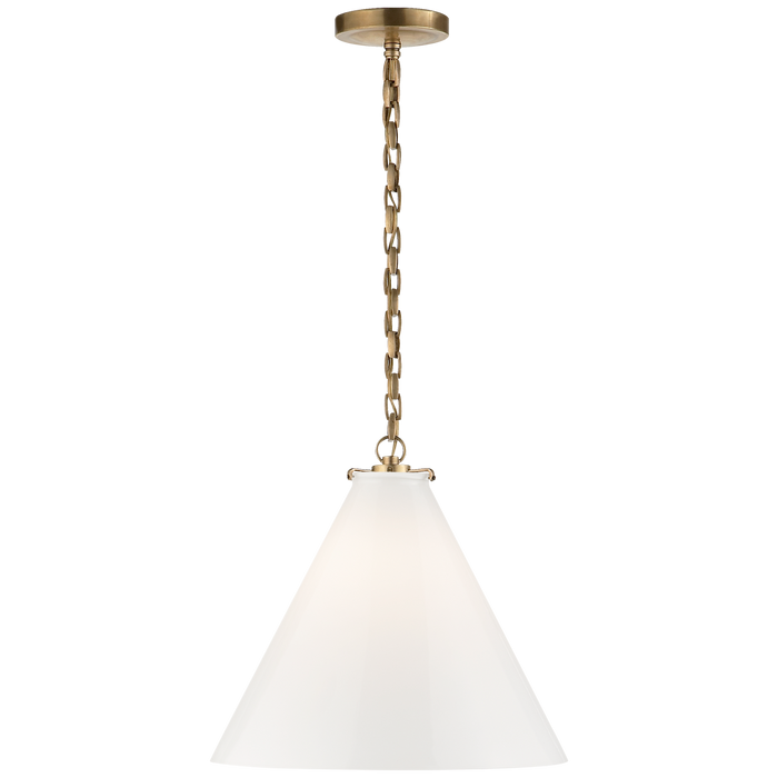 Katie Conical Pendant - Hand-Rubbed Antique Brass Finish White Glass 