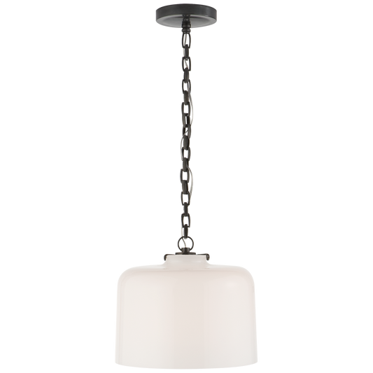 Katie Dome Pendant - Bronze Finish White Glass