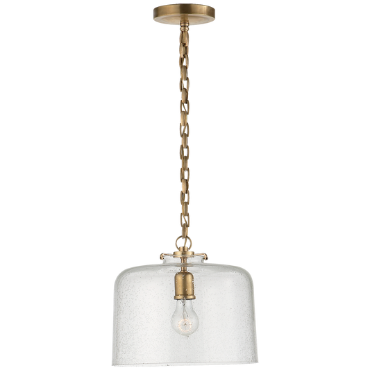 Katie Dome Pendant - Hand-Rubbed Antique Brass Finish Seeded Glass