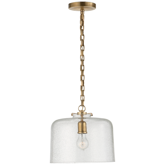 Katie Dome Pendant - Hand-Rubbed Antique Brass Finish Seeded Glass