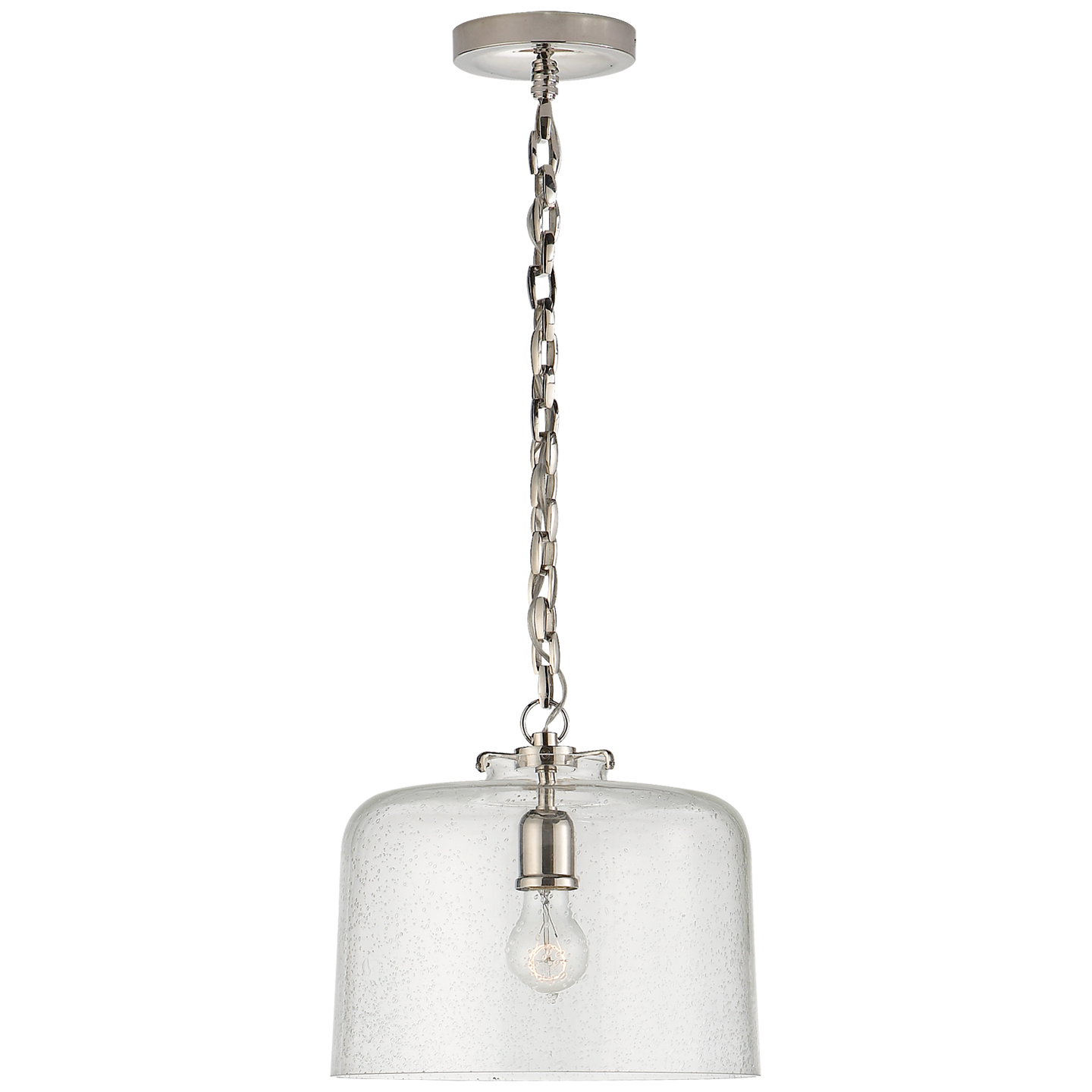 Katie Dome Pendant - Polished Nickel Finish Seeded Glass