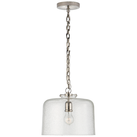 Katie Dome Pendant - Polished Nickel Finish Seeded Glass