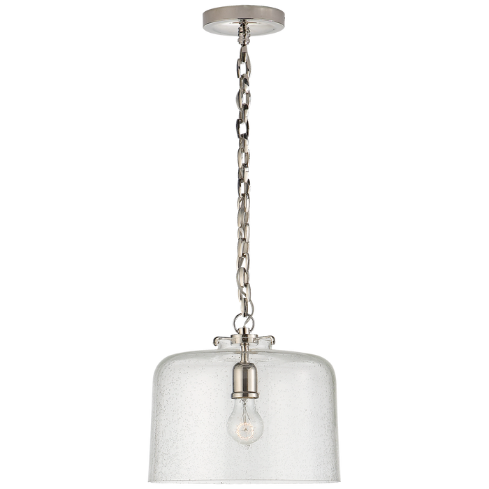 Katie Dome Pendant - Polished Nickel Finish Seeded Glass