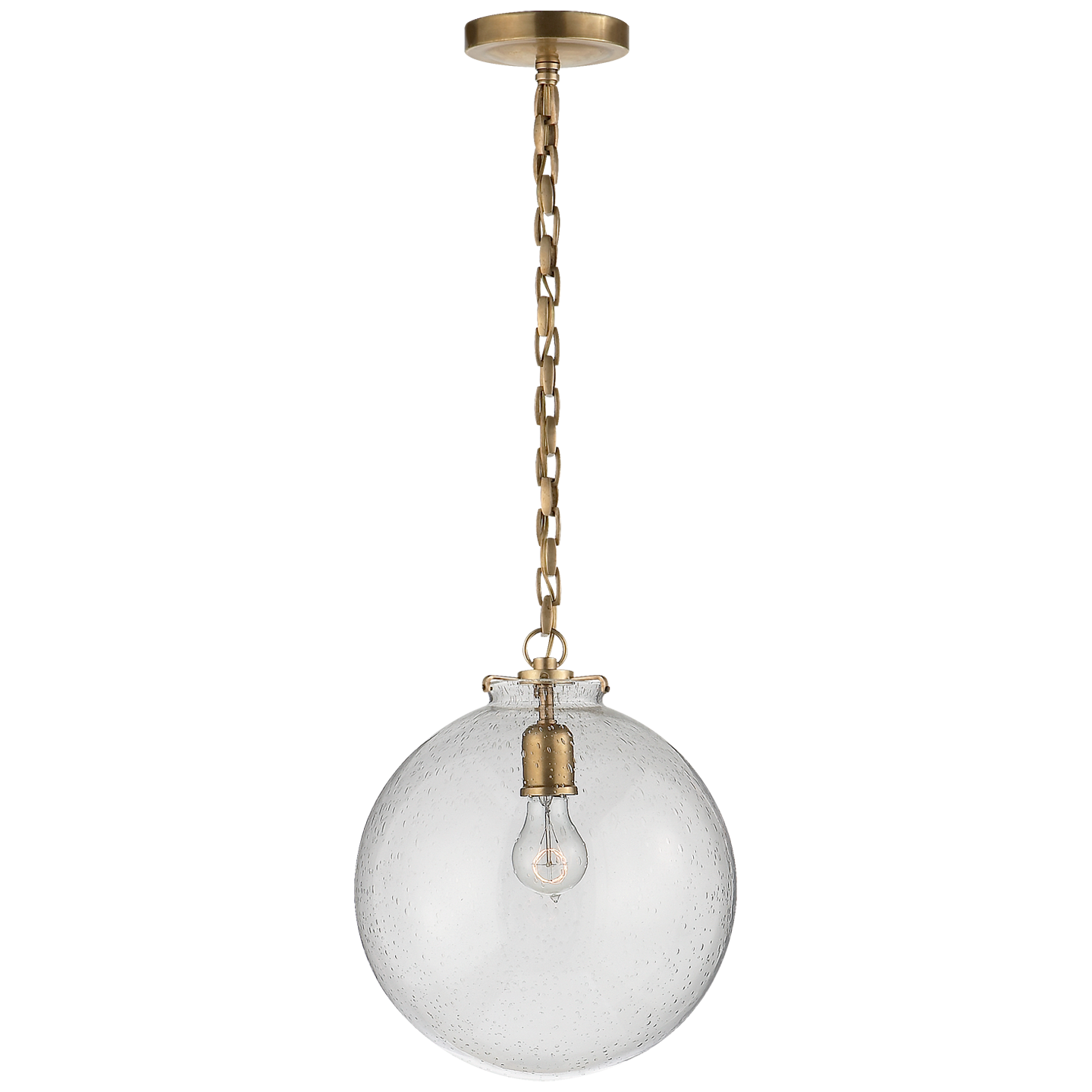 Katie Globe Pendant - Hand-Rubbed Antique Brass Finish Seeded Glass