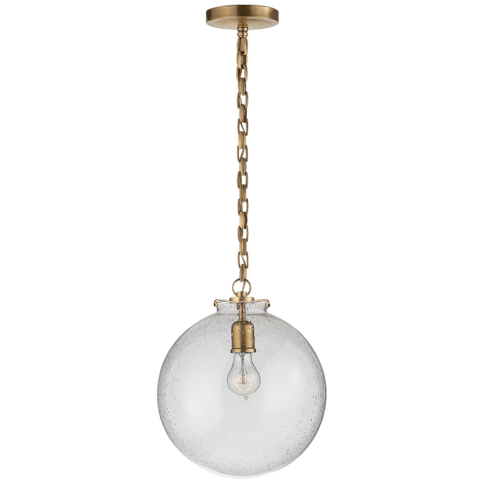Katie Globe Pendant - Hand-Rubbed Antique Brass Finish Seeded Glass