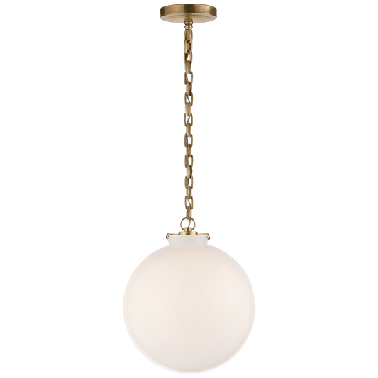 Katie Globe Pendant - Hand-Rubbed Antique Brass Finish White Glass