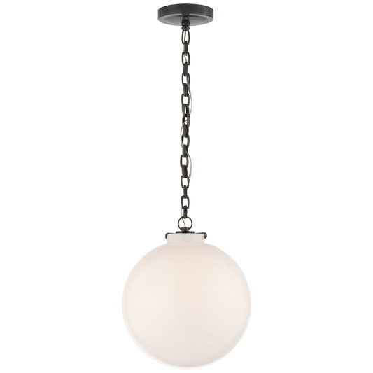 Katie Globe Pendant - Bronze Finish White Glass