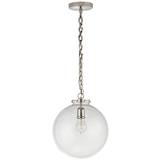 Katie Globe Pendant - Polished Nickel Finish Clear Glass