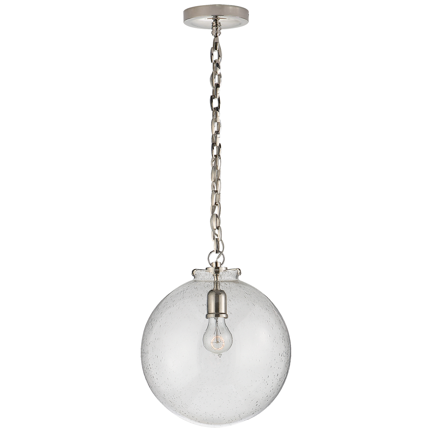 Katie Globe Pendant - Polished Nickel Finish Seeded Glass