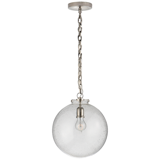 Katie Globe Pendant - Polished Nickel Finish Seeded Glass