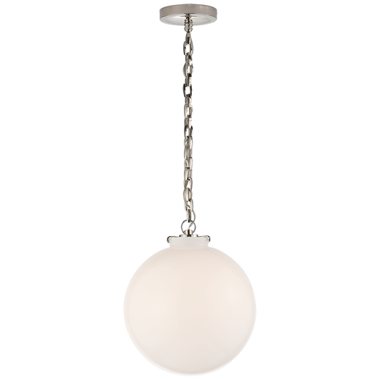 Katie Globe Pendant - Polished Nickel Finish White Glass