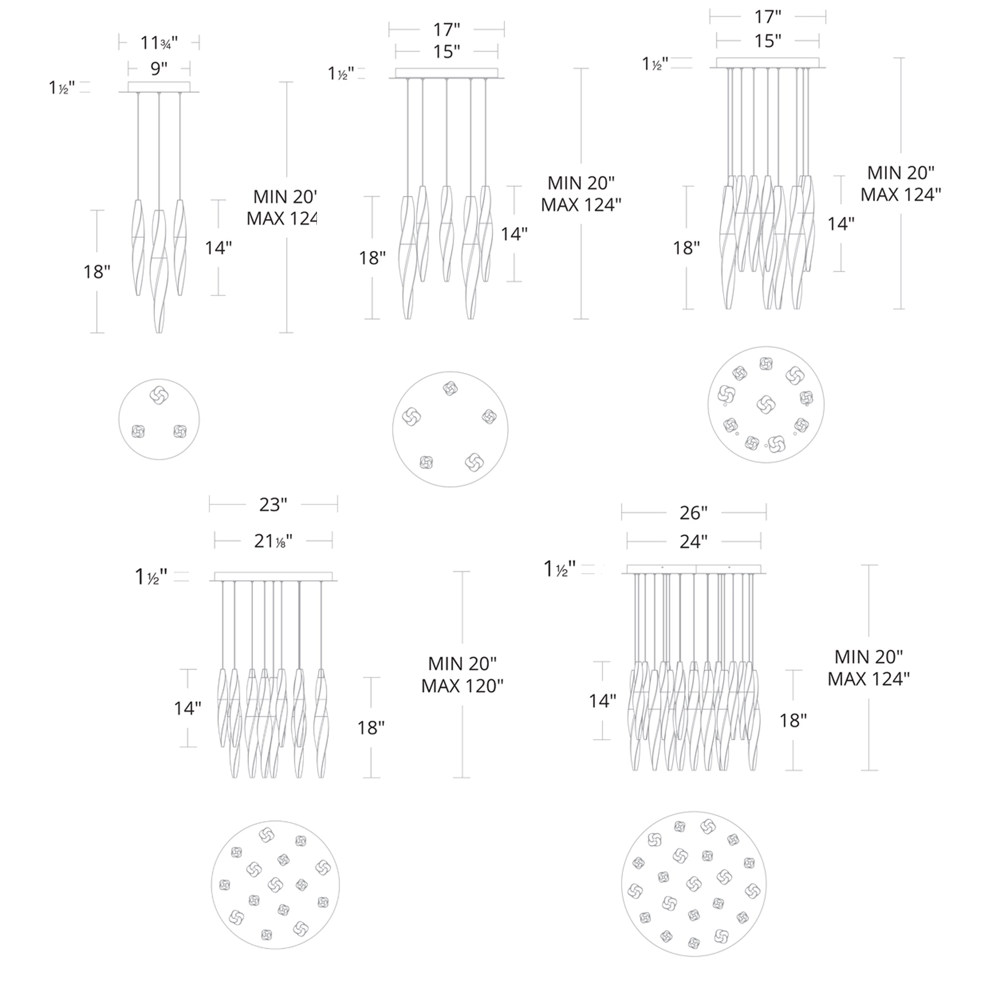 Kindjal Multi-Light Pendant - Diagram