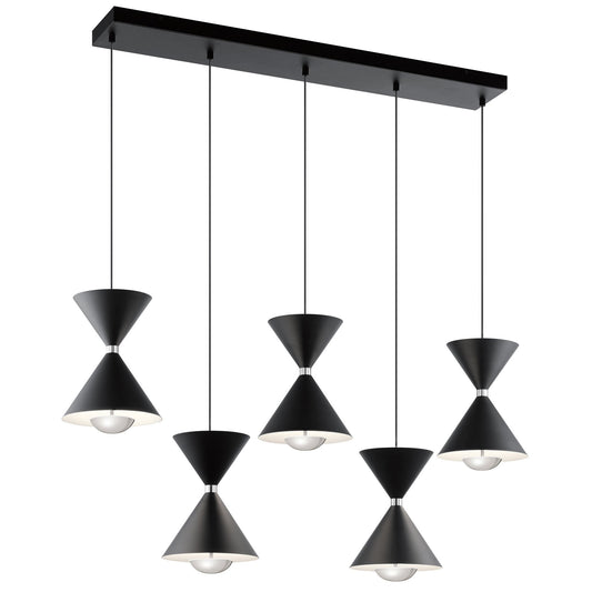 Kordan LED 5-Light Linear Suspension - Matte Black & Polished Nickel