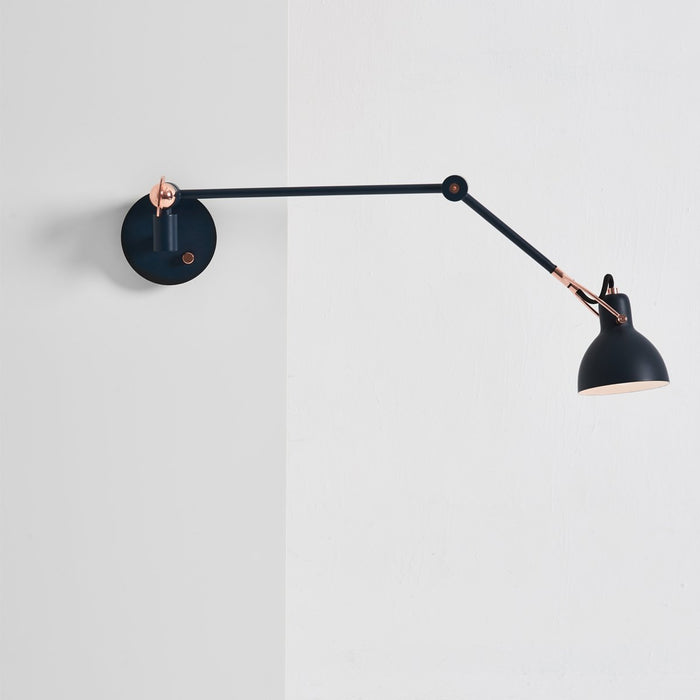 Laito Gentle Swing Arm Wall Sconce - Navy Blue/Copper Finish