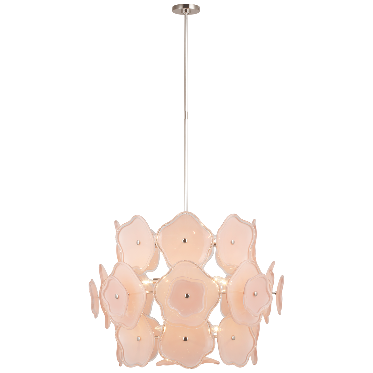 Leighton Large Barrel Chandelier - Polished Nickel Finish Blush Tinted Glass