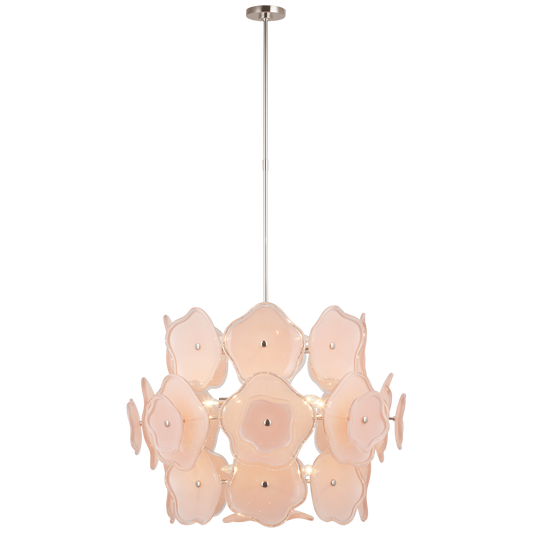 Leighton Large Barrel Chandelier - Polished Nickel Finish Blush Tinted Glass