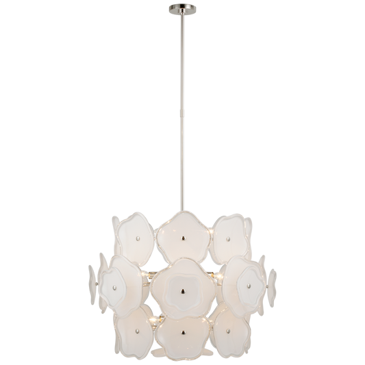 Leighton Large Barrel Chandelier - Polished Nickel Finish Cream Tinted Glass