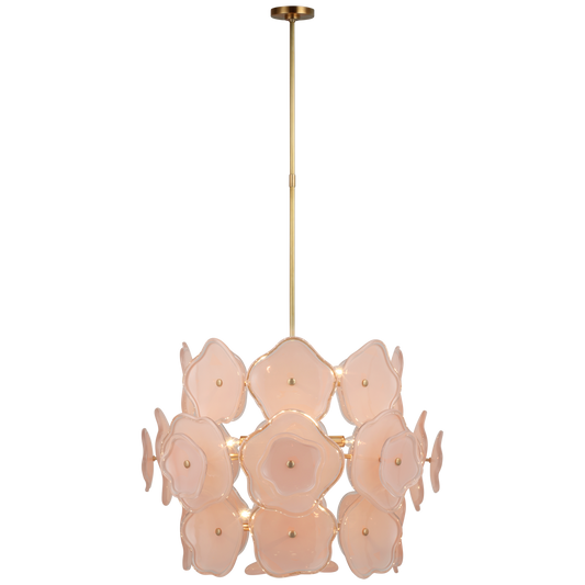 Leighton Large Barrel Chandelier - Soft Brass Finish Blushed Tinted Glass